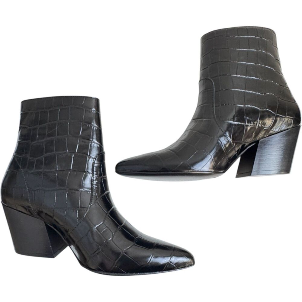 AllSaints Aster Bootie Shiny Croc Leather Womens Ankle Zip Boot Size 7/EU 38 NEW